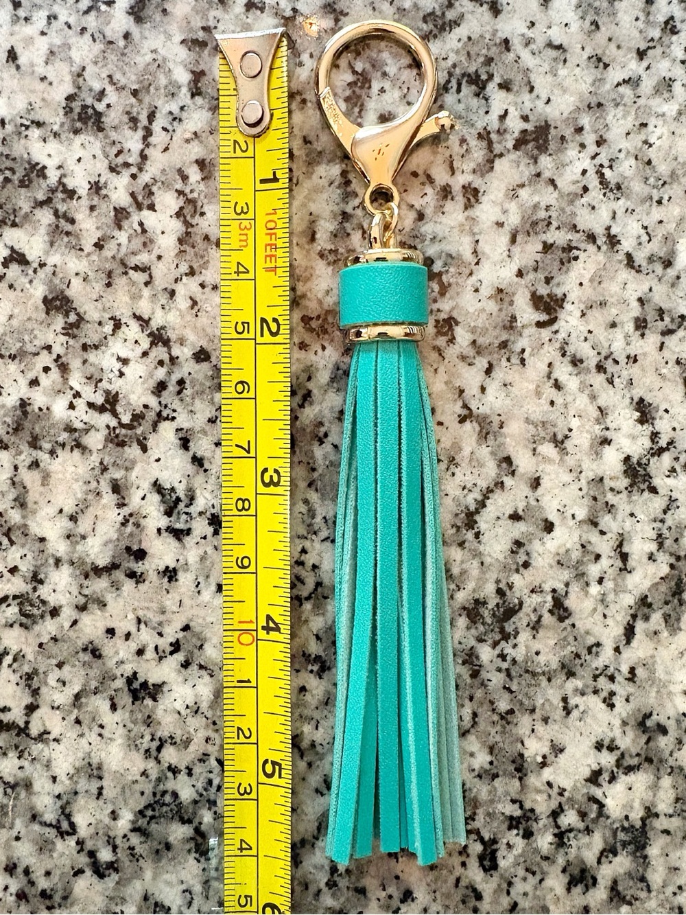 ♥️💖 Faux Leather Turquoise Blue & Gold Tassel Bag Charm or Keys NWOT